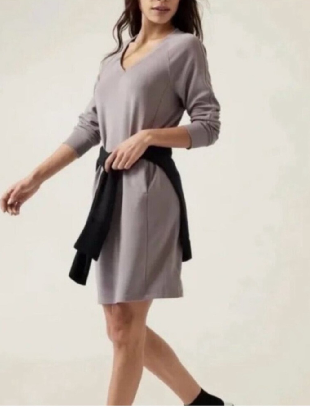 ATHLETA Seasoft Long Sleeve Dress Tinsel Purple L Soft Cozy Loungewear Lavender - Picture 1 of 10